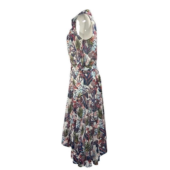 Grey Jason Wu Sz 8 Multicolor Floral Print Sleeveless Midi Dress Asymmetrical - Picture 6 of 13